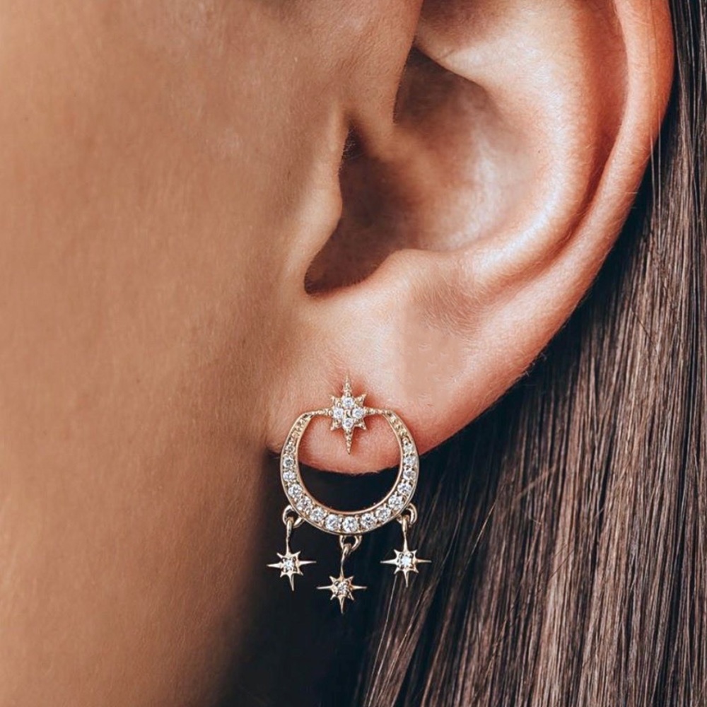 Any 2/$20! Gold/Crystal Moon/Star Stud Earrings - Picture 2 of 10